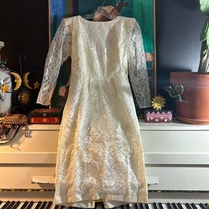 Vintage 80s 90s Impromptu Ivory Lace Dress Size 12
